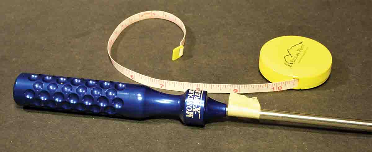 The basic tools for measuring rifling twist are a cleaning rod of the correct diameter with a ball-bearing handle and a tape measure.